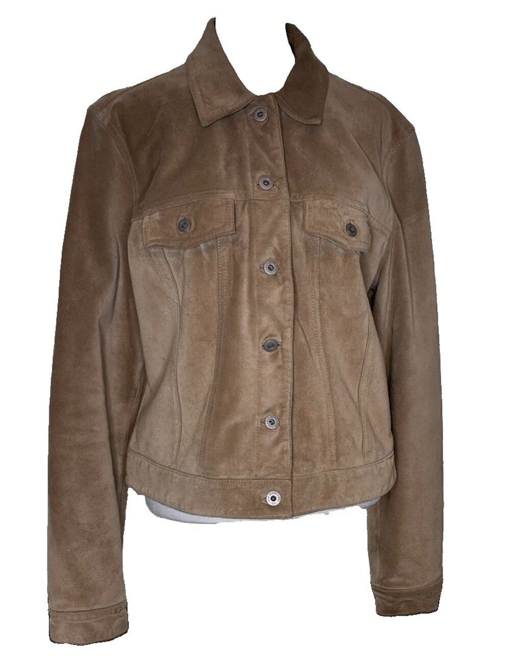Vintage GAP Suede Leather Trucker Jacket Camel Tan Women’s Large 1999